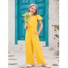 Haloumoning Girls Jumpsuit Kids Fashion Ruffle Cap Sleeve Wide Leg Rompers One Piece Outfits with Pockets(Yellow)