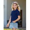 Haloumoning Girls Short Sleeve Polo Shirts Kids School Uniform Pique Polo Shirt 5-14 Years(Navy Blue)
