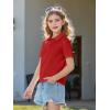 Haloumoning Girls Short Sleeve Polo Shirts Kids School Uniform Pique Polo Shirt 5-14 Years(Red)