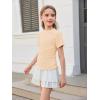 Haloumoning Girls Short Sleeve T Shirts Kids Ruched Side Slim Fit Tops Casual Crewneck Tees 5-14 Years(Apricot)