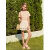 Haloumoning Girls Short Sleeve T Shirts Kids Ruched Side Slim Fit Tops Casual Crewneck Tees 5-14 Years(Apricot)