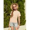 Haloumoning Girls Short Sleeve T Shirts Kids Ruched Side Slim Fit Tops Casual Crewneck Tees 5-14 Years(Apricot)