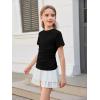 Haloumoning Girls Short Sleeve T Shirts Kids Ruched Side Slim Fit Tops Casual Crewneck Tees 5-14 Years(Black)