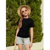 Haloumoning Girls Short Sleeve T Shirts Kids Ruched Side Slim Fit Tops Casual Crewneck Tees 5-14 Years(Black)