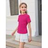 Haloumoning Girls Short Sleeve T Shirts Kids Ruched Side Slim Fit Tops Casual Crewneck Tees 5-14 Years(Hot Pink)