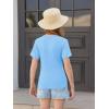Haloumoning Girls Short Sleeve T Shirts Kids Ruched Side Slim Fit Tops Casual Crewneck Tees 5-14 Years(Light Blue)