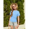 Haloumoning Girls Short Sleeve T Shirts Kids Ruched Side Slim Fit Tops Casual Crewneck Tees 5-14 Years(Light Blue)
