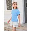Haloumoning Girls Short Sleeve T Shirts Kids Ruched Side Slim Fit Tops Casual Crewneck Tees 5-14 Years(Light Blue)