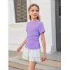 Haloumoning Girls Short Sleeve T Shirts Kids Ruched Side Slim Fit Tops Casual Crewneck Tees 5-14 Years(Light Purple)