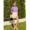 Haloumoning Girls Short Sleeve T Shirts Kids Ruched Side Slim Fit Tops Casual Crewneck Tees 5-14 Years(Light Purple)