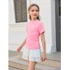 Haloumoning Girls Short Sleeve T Shirts Kids Ruched Side Slim Fit Tops Casual Crewneck Tees 5-14 Years(Pink)