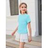Haloumoning Girls Short Sleeve T Shirts Kids Ruched Side Slim Fit Tops Casual Crewneck Tees 5-14 Years(Sky Blue)