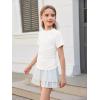 Haloumoning Girls Short Sleeve T Shirts Kids Ruched Side Slim Fit Tops Casual Crewneck Tees 5-14 Years(White)