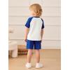 Haloumoning Toddler Baby Boy 2 Piece Summer Outfits Kids Colorblock Short Sleeve Raglan T Shirts and Shorts Set Clothes 1-8Y(Navy)