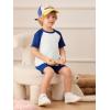 Haloumoning Toddler Baby Boy 2 Piece Summer Outfits Kids Colorblock Short Sleeve Raglan T Shirts and Shorts Set Clothes 1-8Y(Navy)