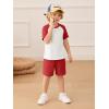 Haloumoning Toddler Baby Boy 2 Piece Summer Outfits Kids Colorblock Short Sleeve Raglan T Shirts and Shorts Set Clothes 1-8Y(Red)