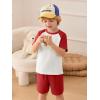 Haloumoning Toddler Baby Boy 2 Piece Summer Outfits Kids Colorblock Short Sleeve Raglan T Shirts and Shorts Set Clothes 1-8Y(Red)