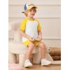 Haloumoning Toddler Baby Boy 2 Piece Summer Outfits Kids Colorblock Short Sleeve Raglan T Shirts and Shorts Set Clothes 1-8Y(Yellow)