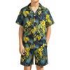 Haloumoning Boys 2 Piece Outfits Hawaiian Button Down Shirt and Shorts Sets Summer Beach Clothes 5-14 Years(Black)