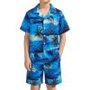 Haloumoning Boys 2 Piece Outfits Hawaiian Button Down Shirt and Shorts Sets Summer Beach Clothes 5-14 Years(Blue)