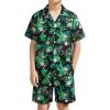 Haloumoning Boys 2 Piece Outfits Hawaiian Button Down Shirt and Shorts Sets Summer Beach Clothes 5-14 Years(Green)