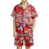 Haloumoning Boys 2 Piece Outfits Hawaiian Button Down Shirt and Shorts Sets Summer Beach Clothes 5-14 Years(Red)