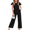 Haloumoning Girls Jumpsuit Kids Fashion Ruffle Cap Sleeve Wide Leg Rompers One Piece Outfits with Pockets(Black)