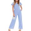 Haloumoning Girls Jumpsuit Kids Fashion Ruffle Cap Sleeve Wide Leg Rompers One Piece Outfits with Pockets(Blue)