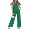 Haloumoning Girls Jumpsuit Kids Fashion Ruffle Cap Sleeve Wide Leg Rompers One Piece Outfits with Pockets(Dark Green)