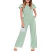 Haloumoning Girls Jumpsuit Kids Fashion Ruffle Cap Sleeve Wide Leg Rompers One Piece Outfits with Pockets(Mint Green)