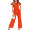Haloumoning Girls Jumpsuit Kids Fashion Ruffle Cap Sleeve Wide Leg Rompers One Piece Outfits with Pockets(Orange)