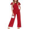 Haloumoning Girls Jumpsuit Kids Fashion Ruffle Cap Sleeve Wide Leg Rompers One Piece Outfits with Pockets(Red)