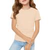 Haloumoning Girls Short Sleeve T Shirts Kids Ruched Side Slim Fit Tops Casual Crewneck Tees 5-14 Years(Apricot)