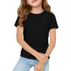 Haloumoning Girls Short Sleeve T Shirts Kids Ruched Side Slim Fit Tops Casual Crewneck Tees 5-14 Years(Black)