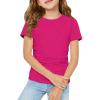 Haloumoning Girls Short Sleeve T Shirts Kids Ruched Side Slim Fit Tops Casual Crewneck Tees 5-14 Years(Hot Pink)