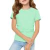 Haloumoning Girls Short Sleeve T Shirts Kids Ruched Side Slim Fit Tops Casual Crewneck Tees 5-14 Years(Mint Green)
