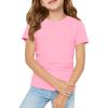 Haloumoning Girls Short Sleeve T Shirts Kids Ruched Side Slim Fit Tops Casual Crewneck Tees 5-14 Years(Pink)