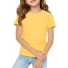 Haloumoning Girls Short Sleeve T Shirts Kids Ruched Side Slim Fit Tops Casual Crewneck Tees 5-14 Years(Yellow)