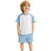 Haloumoning Toddler Baby Boy 2 Piece Summer Outfits Kids Colorblock Short Sleeve Raglan T Shirts and Shorts Set Clothes 1-8Y(Blue)