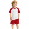 Haloumoning Toddler Baby Boy 2 Piece Summer Outfits Kids Colorblock Short Sleeve Raglan T Shirts and Shorts Set Clothes 1-8Y(Red)