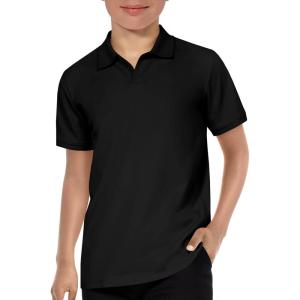 Haloumoning Boys Short Sleeve Polo Shirts Kids Casual V-Neck School Uniform Golf Pique Polo Shirt 5-14 Years(Black)