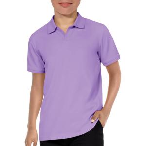 Haloumoning Boys Short Sleeve Polo Shirts Kids Casual V-Neck School Uniform Golf Pique Polo Shirt 5-14 Years(Purple)