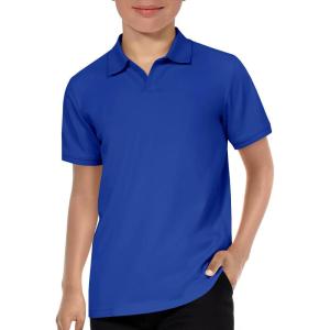 Haloumoning Boys Short Sleeve Polo Shirts Kids Casual V-Neck School Uniform Golf Pique Polo Shirt 5-14 Years(Royal Blue)
