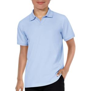 Haloumoning Boys Short Sleeve Polo Shirts Kids Casual V-Neck School Uniform Golf Pique Polo Shirt 5-14 Years(Sky Blue)