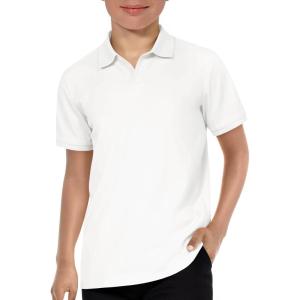 Haloumoning Boys Short Sleeve Polo Shirts Kids Casual V-Neck School Uniform Golf Pique Polo Shirt 5-14 Years(White)