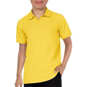 Haloumoning Boys Short Sleeve Polo Shirts Kids Casual V-Neck School Uniform Golf Pique Polo Shirt 5-14 Years(Yellow)