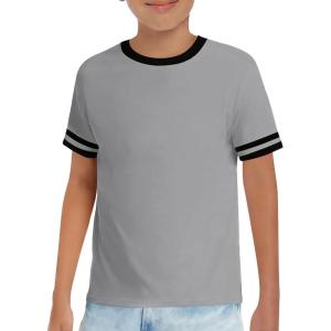 Haloumoning Boys Short Sleeve T Shirts Kids Summer Crewneck Color Block Tops Fashion Tees 5-14 Years(Grey)