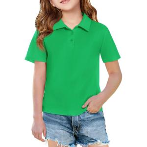 Haloumoning Girls Short Sleeve Polo Shirts Kids School Uniform Pique Polo Shirt 5-14 Years(Green)