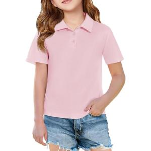 Haloumoning Girls Short Sleeve Polo Shirts Kids School Uniform Pique Polo Shirt 5-14 Years(Light Pink)