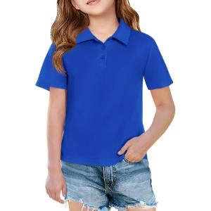 Haloumoning Girls Short Sleeve Polo Shirts Kids School Uniform Pique Polo Shirt 5-14 Years(Royal Blue)